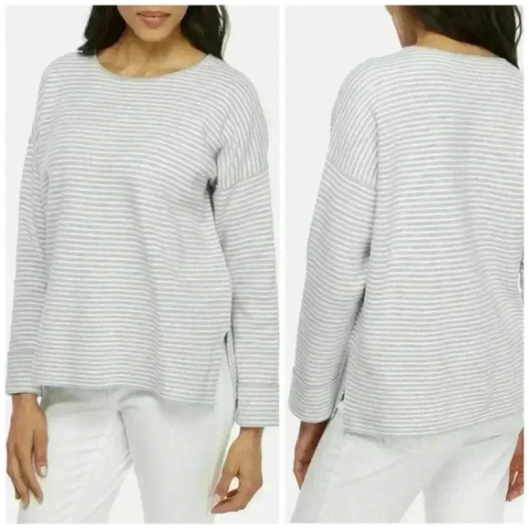 Eileen Fisher Striped 70% Organic Cotton/Silk Sweater Size Medium - Picture 1 of 8